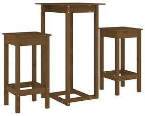 3124730 vidaXL Set mobilier de bar, 3 piese, maro miere, lemn masiv de pin