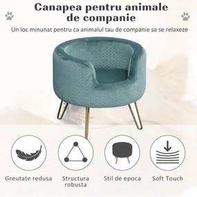 Canapea pentru pentru mini caini si pisici cu 4 picioare metalice aurii, catifea, 41,5x41,5x36,5cm PawHut | Aosom RO