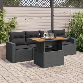 3326981 vidaXL Set mobilier de grădină cu perne, 5 piese, negru, poliratan