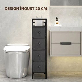 HOMCOM Comodă din Material Textil Slim, Economisire Spațiu, cu 4 Sertare, Cadru Metalic, Negru | Aosom Romania