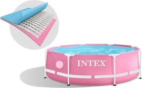 Piscină de grădină roz cu cadru 244 x 76 cm