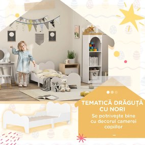 AIYAPLAY Pat Montessori pentru Copii 3-8 Ani, 143,5 x 74,5 cm, cu Bare Laterale Anti-Cădere, Model Norișor din Lemn, Alb | Aosom Romania