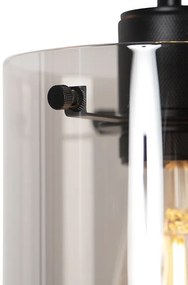 Lampă suspendată de design neagră cu sticlă fumurie cu 3 lumini - Dome