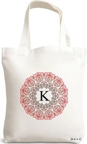 Sacosa de Panza pentru Cumparaturi, Geanta Tote, Cu litera K si Mandala, 38x34.5 cm, Alba, BEKZ®