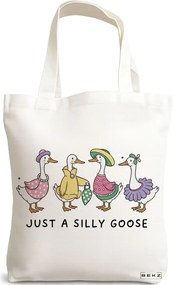 Sacosa de Panza pentru Cumparaturi, Geanta Tote, model Just a silly goose 1 38 x 34.5 cm, Alba, BEKZ®