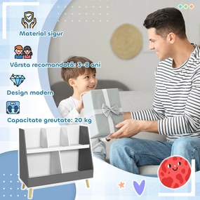 HOMCOM Raft de Depozitare pentru Jucării, Raft în 2 Niveluri pentru Jucării cu 5 Compartimente, 80x34x72.5 cm, Gri | Aosom Romania