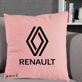 Perna Personalizata cu emblema Renault, 40x40 cm, Roz, Husa Detasabila, Perna Inclusa, BEKZ®