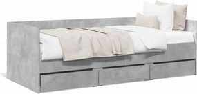vidaXL Pat de zi cu sertare fără saltea, gri beton, 100x200 cm
