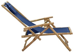 Scaun rabatabil de relaxare, bleumarin, bambus &amp; țesătură