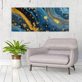 Tablou - Abstracție albastră cu aur (120x50 cm)