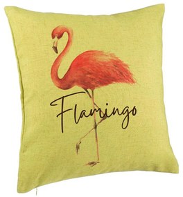 Perna Decorativa, Model Flamingo, 40x40 cm, Verde, Husa Detasabila, Burduf