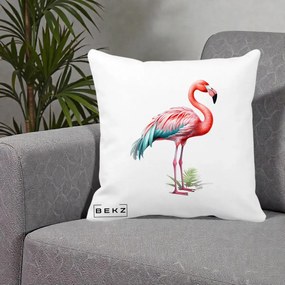 Perna Decorativa Flamingo Roz cu Pene Teal, 40x40 cm, Alba Mata, Husa Detasabila, Perna Inclusa, BEKZ®