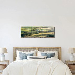 Tablou - Raft din lemn cu peisaj (cu ceas) (90x30 cm)