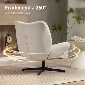 HOMCOM Fotoliu de salon pivotant, fotoliu tapițat din chenille fără cotiere, șezut și spătar largi, 70x80x82cm, crem | Aosom Romania