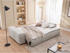 Canapea gri deschis extensibilă/cu spațiu de depozitare cu tapițerie din catifea reiată 260 cm Justin – Ropez