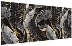 Tablou - Frunze tropicale, Galben - auriu (120x50 cm)
