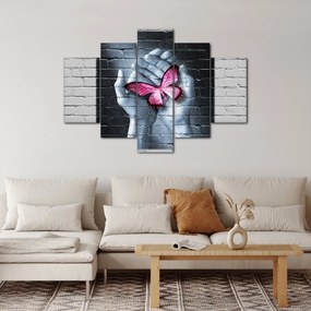 Tablou - Fluture roz în perete (150x105 cm)