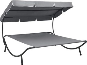 vidaXL Pat șezlong de exterior cu copertină, gri