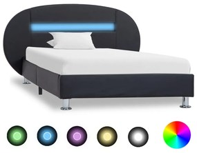 285426 vidaXL Cadru de pat cu LED, negru, 90 x 200 cm, piele artificială