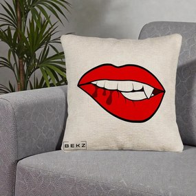 Perna Decorativa Vampire Lips Halloween, 40x40 cm, Bej Canapea, Husa Detasabila, Perna Inclusa, BEKZ®