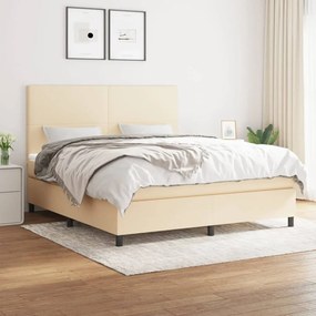 vidaXL Pat box spring cu saltea, crem, 160x200 cm, material textil