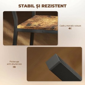 HOMCOM Set 2 Scaune Bar Stil Industrial cu Spătar și Suport pentru Picioare Maro | Aosom Romania