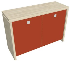 Dulap mic Verno 128 x 46 x 90 cm, uși de sticlă, salcâm / portocaliu