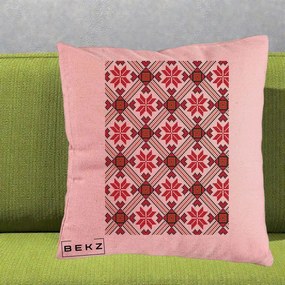 Perna Personalizata Motiv Traditional Ie Romaneasca Rosu, 40x40 cm, Roz, Husa Detasabila, Perna Inclusa, BEKZ®