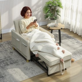 HOMCOM Fotoliu extensibil 3 în 1 fotoliu transformabil cu funcție de pat, șezut lat pentru living, Bej | Aosom Romania