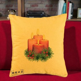 Perna Decorativa Lumanari Advent Roz-Violet, 40x40 cm, Galben, Husa Detasabila, Perna Inclusa, BEKZ®