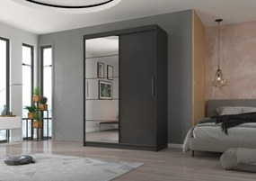 Dulap cu usi glisante si oglinda 150x215 cm, Esti, ADRK Furniture (Culoare: Negru)