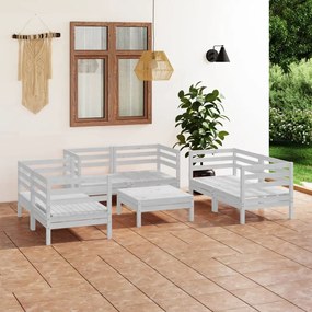 3082588 vidaXL Set mobilier de grădină, 7 piese, alb, lemn masiv de pin