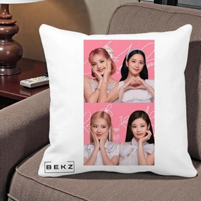 Perna Personalizata K-pop BLACKPINK Colaj Roz, 40x40 cm, Alba Mata, Husa Detasabila, Perna Inclusa, BEKZ®