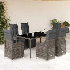 3277168 vidaXL Set bistro de grădină cu perne, 7 piese, gri, poliratan