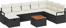 vidaXL Set de canapele pentru grădină cu pernă 9 pcs Negru poliratan
