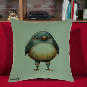 Perna Decorativa Pasare Teal-Bej cu Sosete Curcubeu, 40x40 cm, Verde, Husa Detasabila, Perna Inclusa, BEKZ®