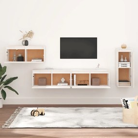 Comode TV, 4 buc., alb, lemn masiv de pin 4, Alb