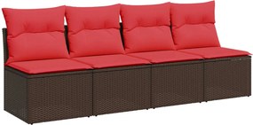 vidaXL Canapea de grădină cu perne, 4 locuri, poliratan maro