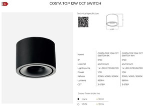 Spot LED aplicat tavan COSTA 12W CCT SWITCH
