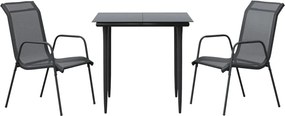 vidaXL Set mobilier de grădină, 3 piese, negru, textilenă și oțel