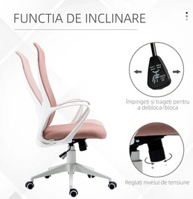 Vinsetto Scaun de birou ergonomic și căptușit, cu înălțime ajustabilă și balans, 62x56x110-119,5 cm, roz | Aosom Romania