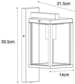 Lămpă de perete exterioară neagră cu sticlă cu nervuri și senzor de amurg - Charlois