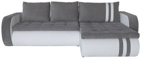 Coltar extensibil reversibil Atlanta Gri/Alb, cu lada de depozitare, 280x180x80 cm