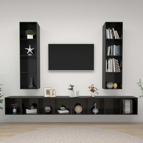 Dulapuri TV montaj pe perete, 4 buc., negru extralucios, PAL 4, negru foarte lucios