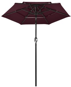 Umbrela de soare 3 niveluri, stalp aluminiu, rosu bordo, 2 m Rosu bordo, 2 m