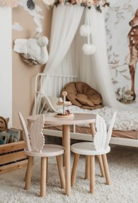 Set masuta rotunda roz si 2 scaunele ingeras alb si roz