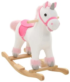 Balansoar unicorn de plus, 65 x 32 x 58 cm, alb si roz