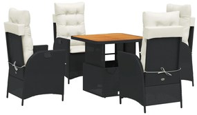 3277434 vidaXL Set mobilier de grădină cu perne, 5 piese, negru, poliratan