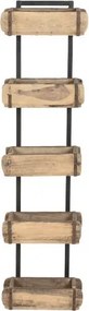 Etajera din lemn de tec si metal cu 5 rafturi din matrite vechi de caramizi, H124 cm, „Ladrillos Antiguos”