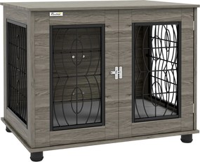 PawHut Cușcă pentru câini cu pernă, până la 20 kg/50 cm lungime corporală, metal, 80x56x63cm, Gri/decor lemn | Aosom Romania